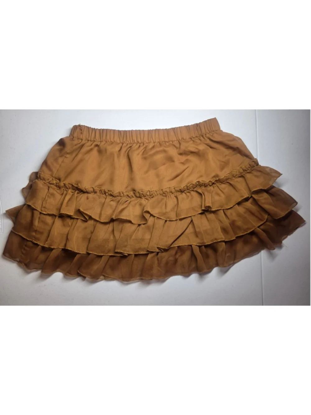 Women's Cecico Brown Layered Ruffle Mini Skirt S - Picture 4 of 8